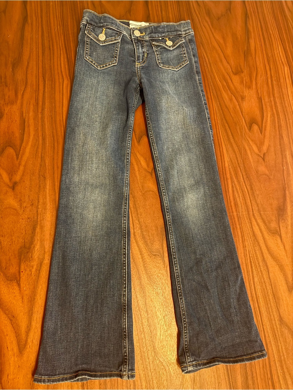 Abercrombie Kids 7/8 LONG Low Rise Bootcut Flare Jeans Y2K Dark Wash